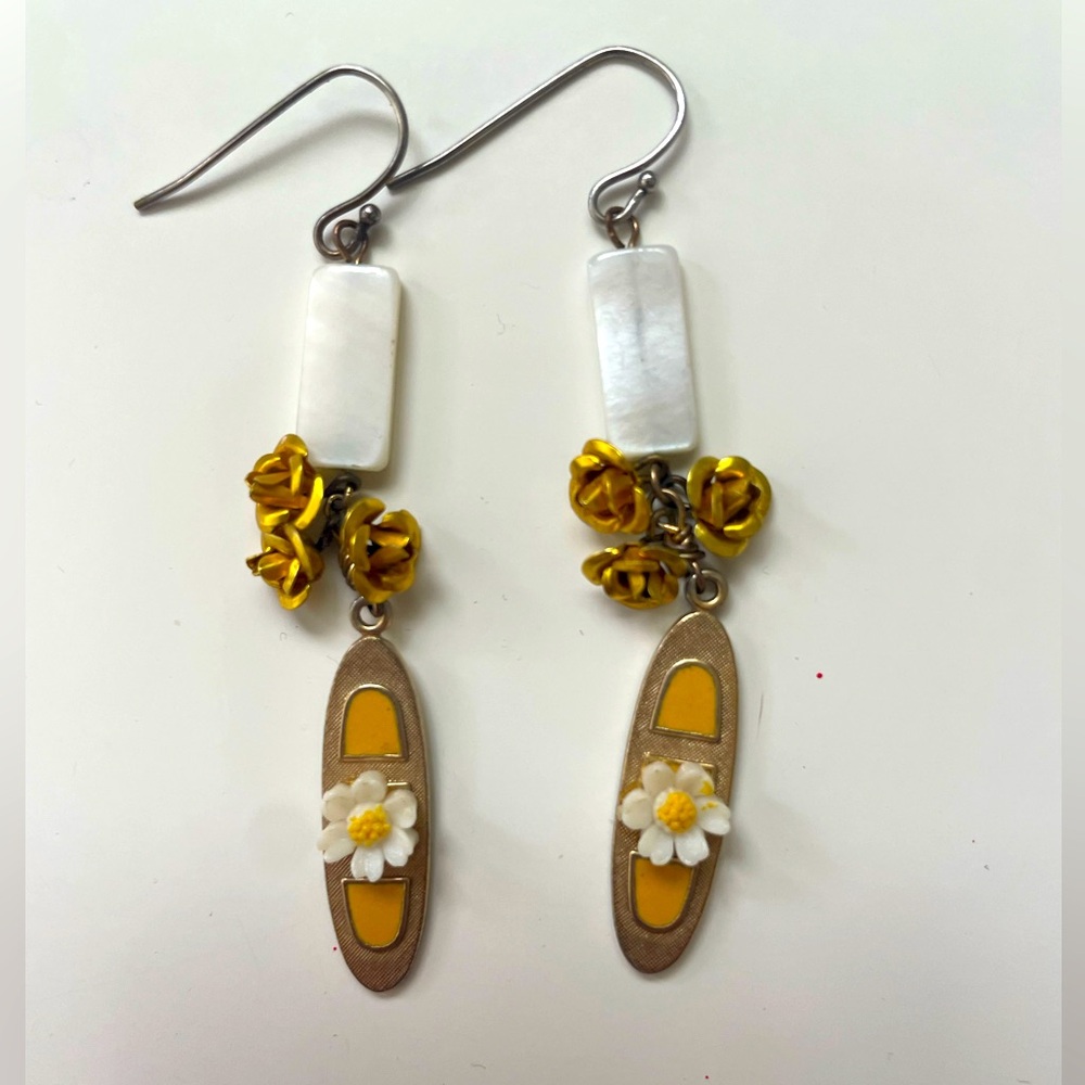 Daisy flower earrings with sterling hooks